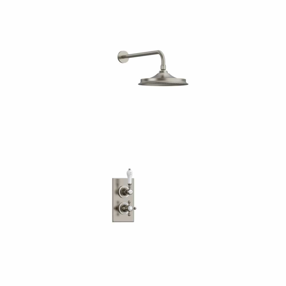 Trent Thermostatic Single Outlet Concealed Shower Valve with Fixed Shower Arm with 9 inch rose brushed nickel